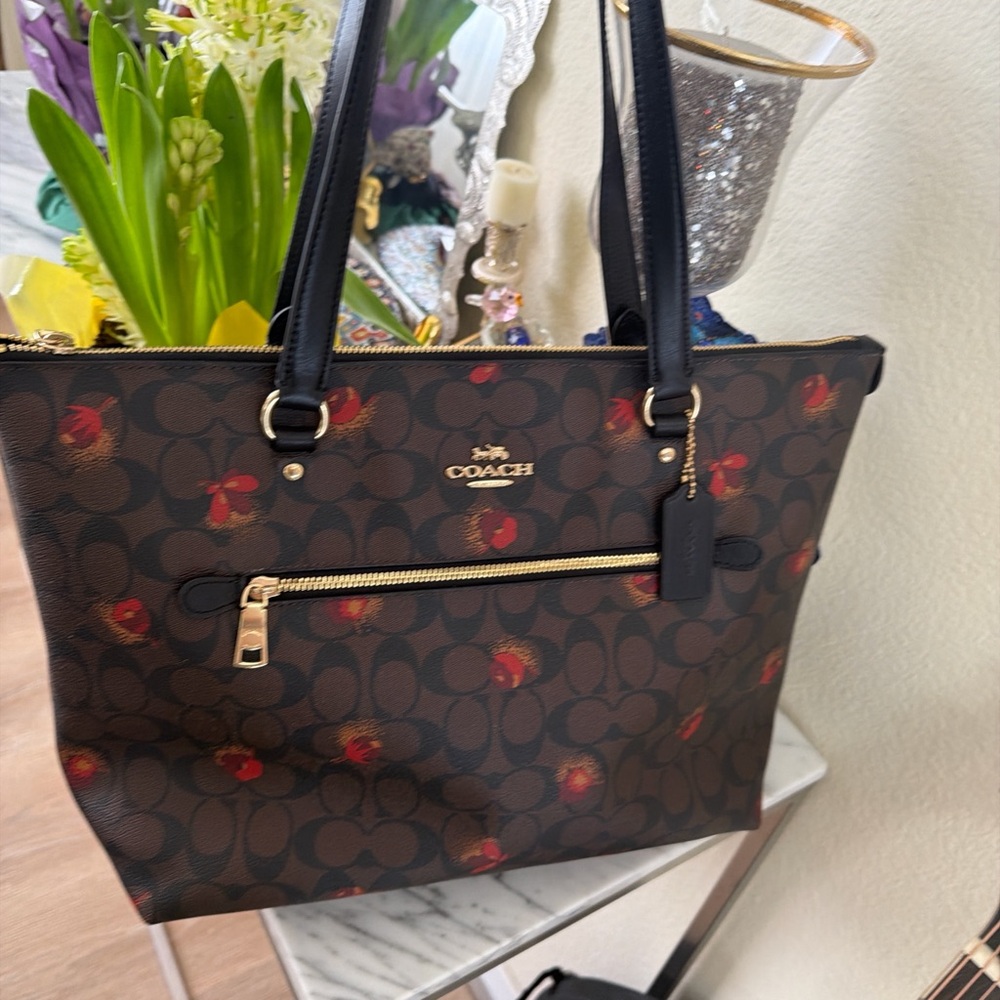 Coach Black and Brown Tote with Red Accents